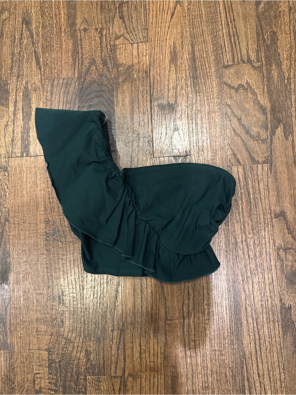 Blue Blush Dark Green Off-Shoulder Ruffle Crop Top